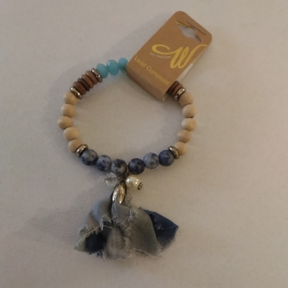 Blue and Beige Beaded Bracelet